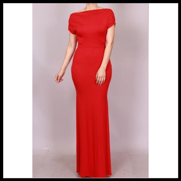 NWT Off Shoulder Solid Color Maxi Dress - Picture 3 of 7